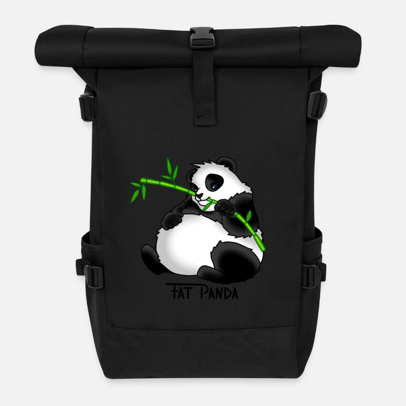 Fat Panda Geschenk Idee - Rolltop Rucksack - Schwarz