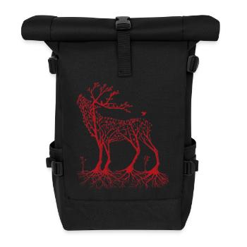 Forest deer in red - Roll Top Backpack - black - Front