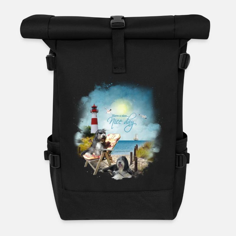 Bearded Collie - maritim - Rolltop Rucksack - Schwarz