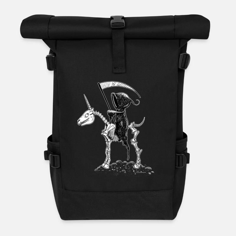 Cooles Einhorn Skelett Mit Sensenmann I Halloween - Rolltop Rucksack - Schwarz