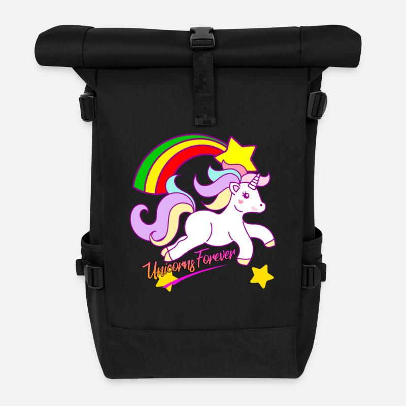 Regenbogen-Einhorn Forever - Rolltop Rucksack - Schwarz