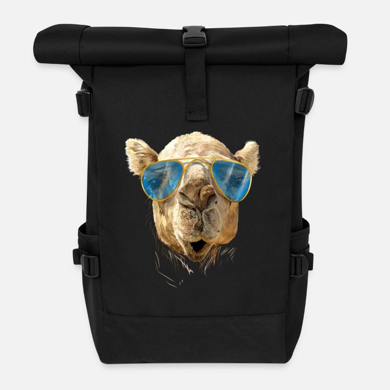 Kamel mit Sonnenbrille - Rolltop Rucksack - Schwarz