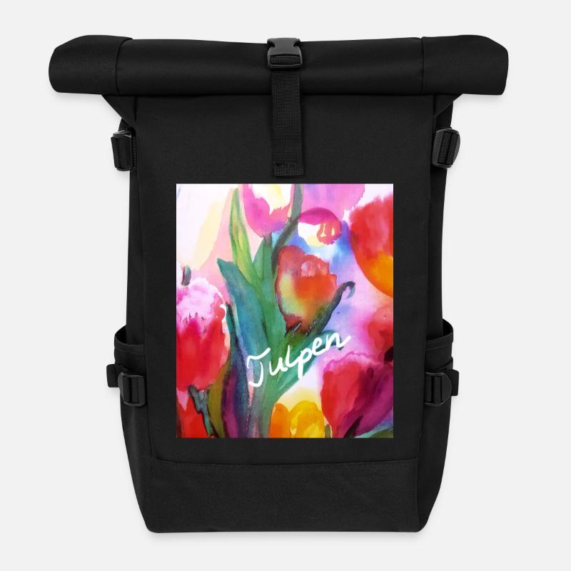 EG Blumen I Tulpen I Aquarell I Gerecke I flowers - Rolltop Rucksack - Schwarz