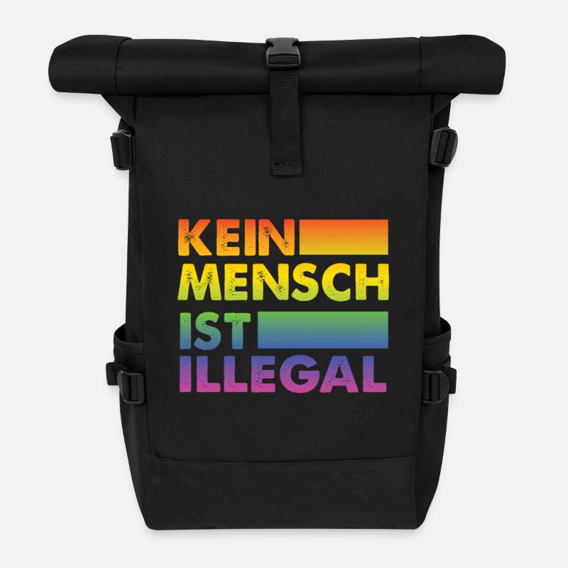 Kein Mensch ist illegal Regenbogen Menschenrechte - Rolltop Rucksack - Schwarz