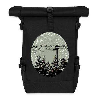 Birds on power line over illuminated trees - Roll Top Backpack - black - Front