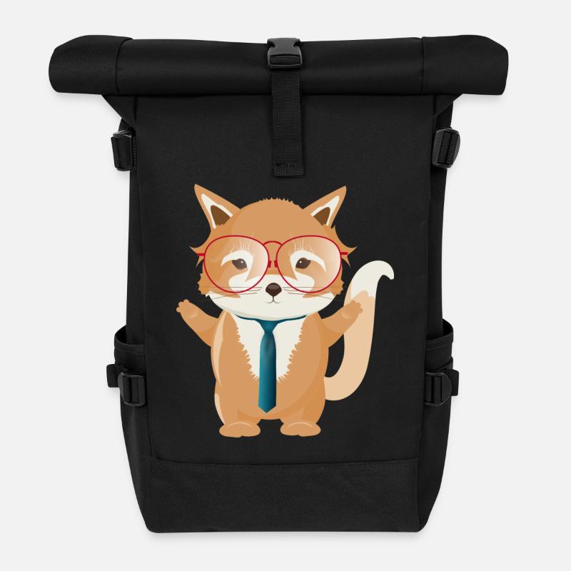 zauberhafter kleiner Fuchs mit Brille und Krawatte - Rolltop Rucksack - Schwarz