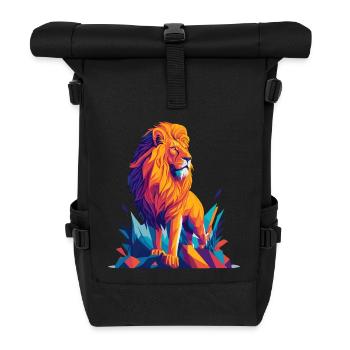 Polygon Löwe - Farbenfrohe Tier Illustration - Rolltop Rucksack - Schwarz - Vorne