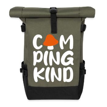 Camping Child Mushroom Camper Kids Mushrooms Outdoor Fan - Roll Top Backpack - olive/black - Front