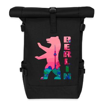 Berlin Bär Neon Silhouette - Rolltop Rucksack - Schwarz - Vorne