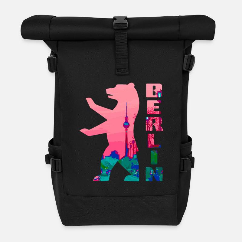 Berlin Bär Neon Silhouette - Rolltop Rucksack - Schwarz