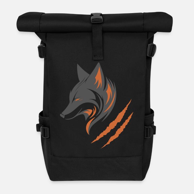 Grauer Fuchs | Orange Fuchs - Rolltop Rucksack - Schwarz
