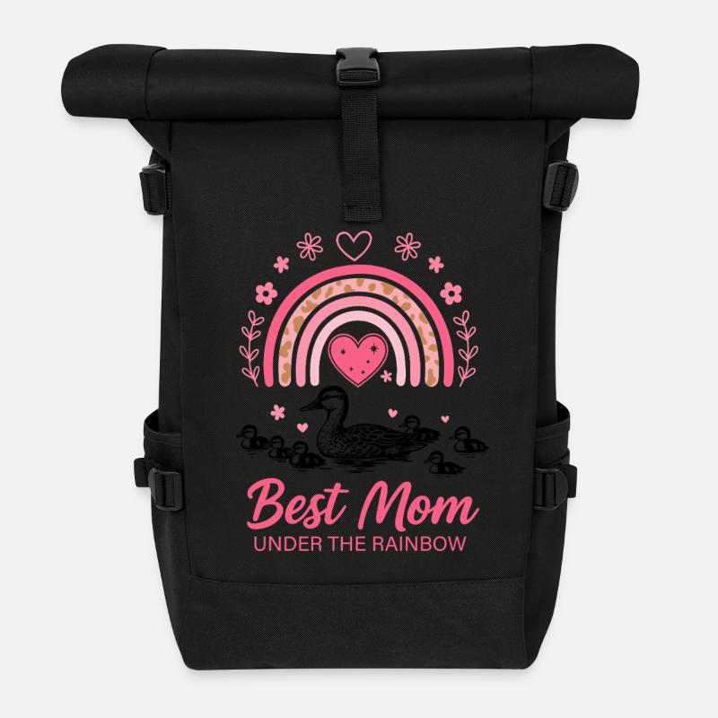 Beste Mama unter dem Regenbogen Entenmotiv - Rolltop Rucksack - Schwarz