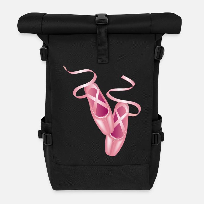 Rosa Ballettschuhe & Satinband-Elegantes Tanzmotiv - Rolltop Rucksack - Schwarz