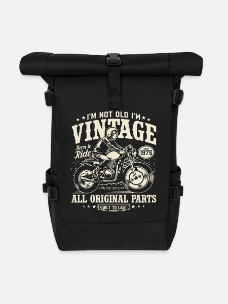 Vintage 1975 Born Motorcycle Birthday Gift - Roll Top Backpack - black
