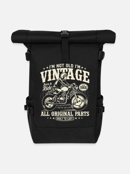 Jahrgang 1966 geboren Motorrad Geburtstag Geschenk - Rolltop Rucksack - Schwarz