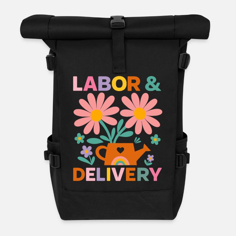 Blumen Wehen und Geburt Feier T-Shirt - Rolltop Rucksack - Schwarz