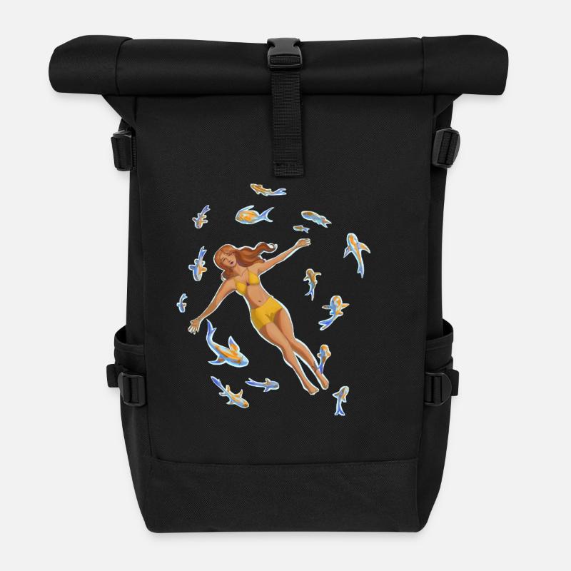 Frau im Wasser mit Koi-Fischen - Rolltop Rucksack - Schwarz
