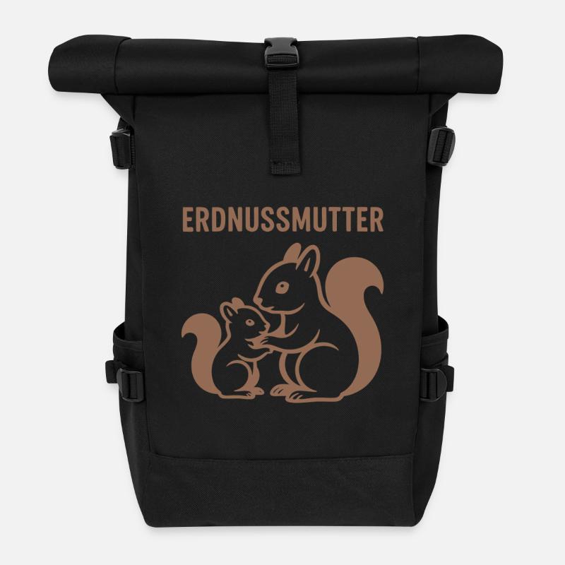 Erdnussmutter mit Eichhörnchenmotiv - Rolltop Rucksack - Schwarz