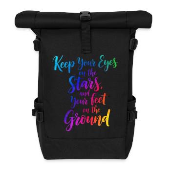 Inspirierendes Zitat mit Sternenverlauf - Rolltop Rucksack - Schwarz - Vorne