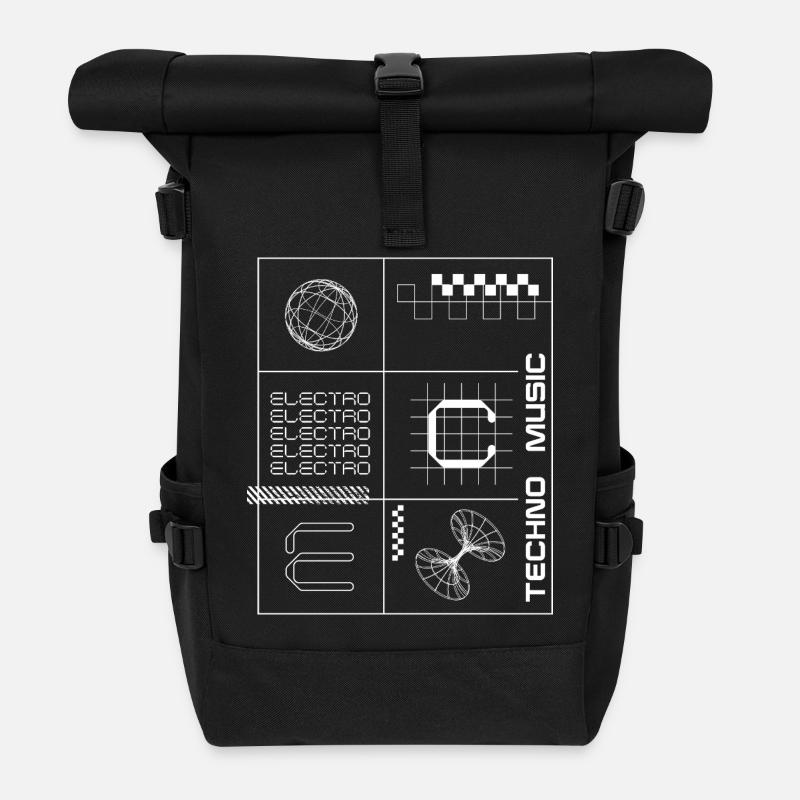 Affiche géométrique Elecotro Tech Grid Retro - Sac à dos roll top - noir