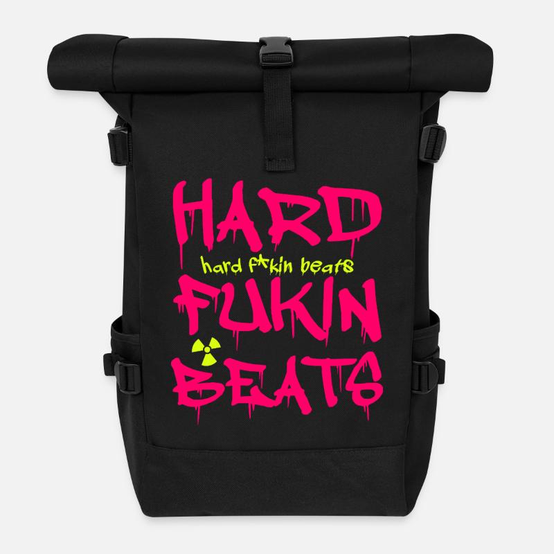 Hard Fukin Beats Graffiti Tee - Roll Top Backpack - black