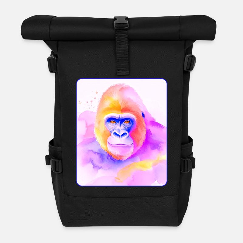 Gorilla-Porträt (Aquarell) - Rolltop Rucksack - Schwarz
