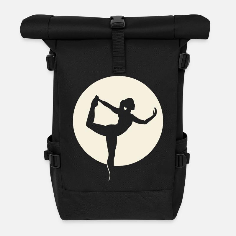 Yoga Silhouette Tänzer Pose vor Mond - Rolltop Rucksack - Schwarz