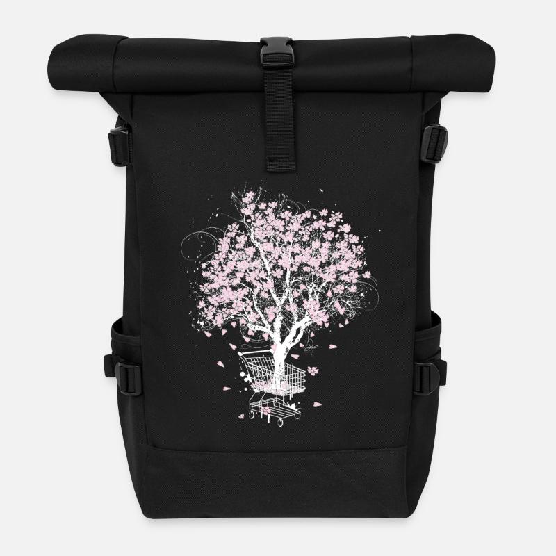 Cerisier en fleurs dans le panier - Sac à dos roll top - noir