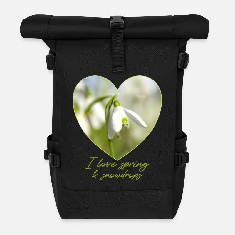 Herz mit Schneeglöckchen i love spring - Rolltop Rucksack - Schwarz