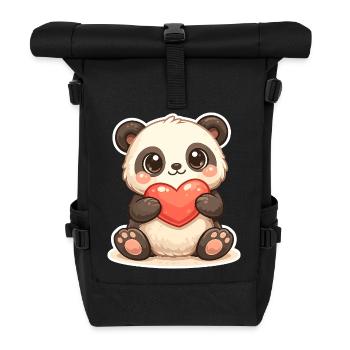 Cuddly Panda Heart Love - Roll Top Backpack - black - Front