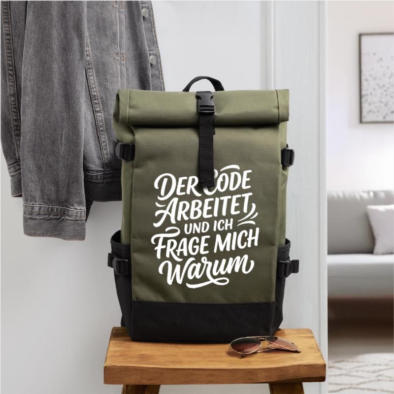 Coder arbeitet Spruch Humor Programmierer Rolltop Rucksack