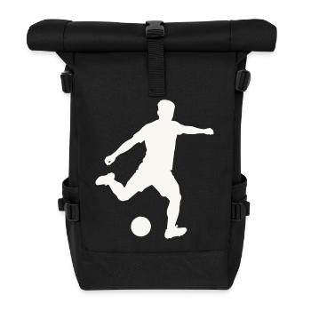 Kicker-Silhouette in Bewegung - Rolltop Rucksack - Schwarz - Vorne