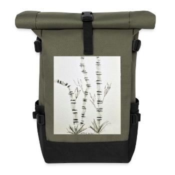 Bamboo Drawing in Ink Style - Roll Top Backpack - olive/black - Front