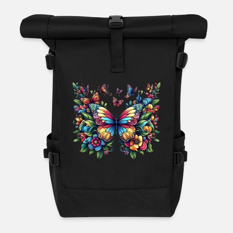 Schmetterlinge 1 - Rolltop Rucksack - Schwarz