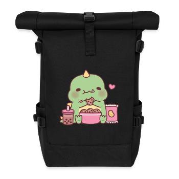 Dinosaure mignon grignotant des biscuits - Sac à dos roll top - noir - Devant
