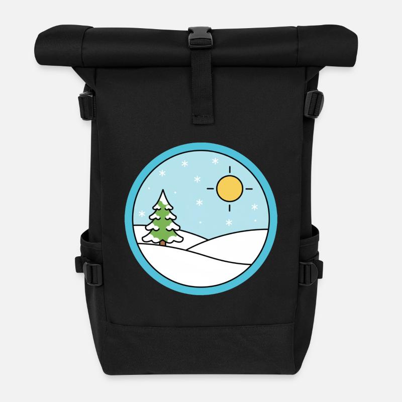 Winterlandschaft mit Schnee und Sonne - Rolltop Rucksack - Schwarz