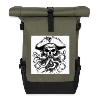 Piratenschädel und Oktopus-Tinte - Rolltop Rucksack - Olive/Schwarz - Vorne