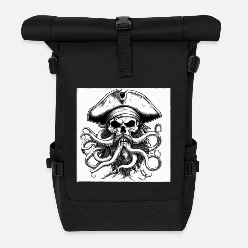 Piratenschädel und Oktopus-Tinte - Rolltop Rucksack - Schwarz