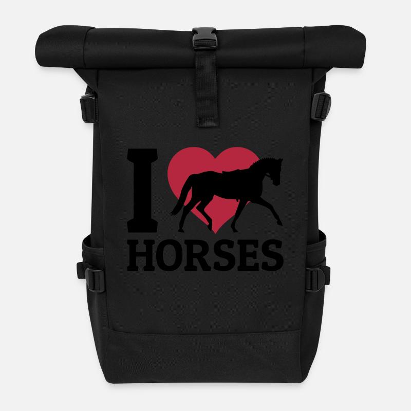 I love Horses - Rolltop Rucksack - Schwarz
