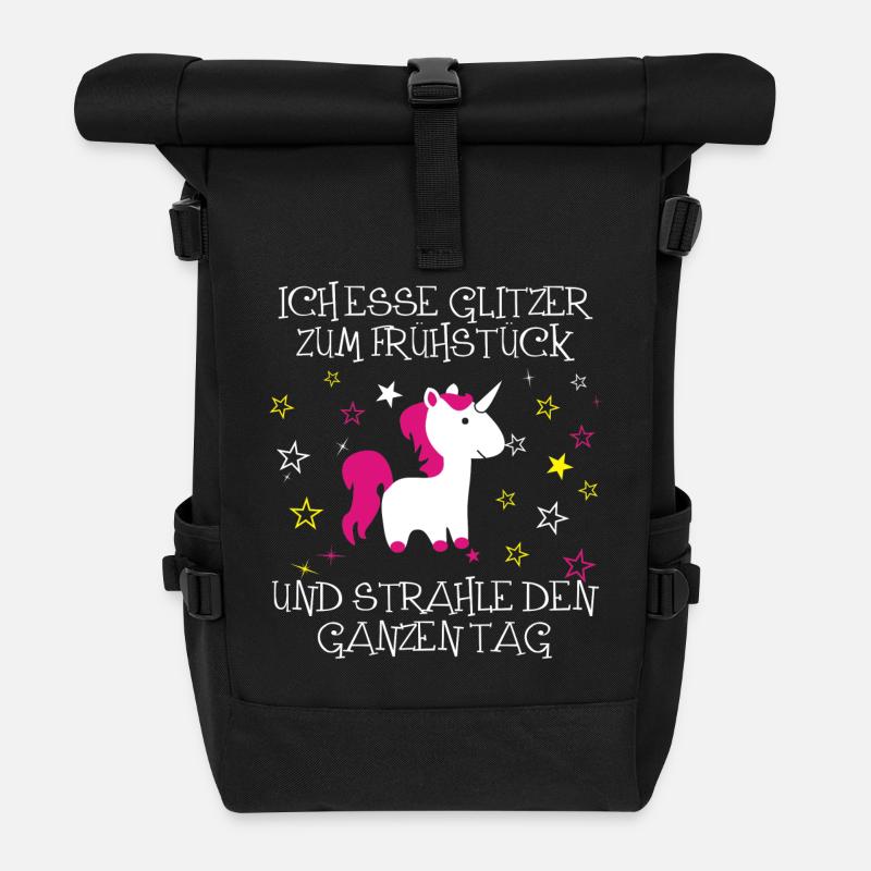 Einhorn - Glitzer zum Frühstück - Rolltop Rucksack - Schwarz