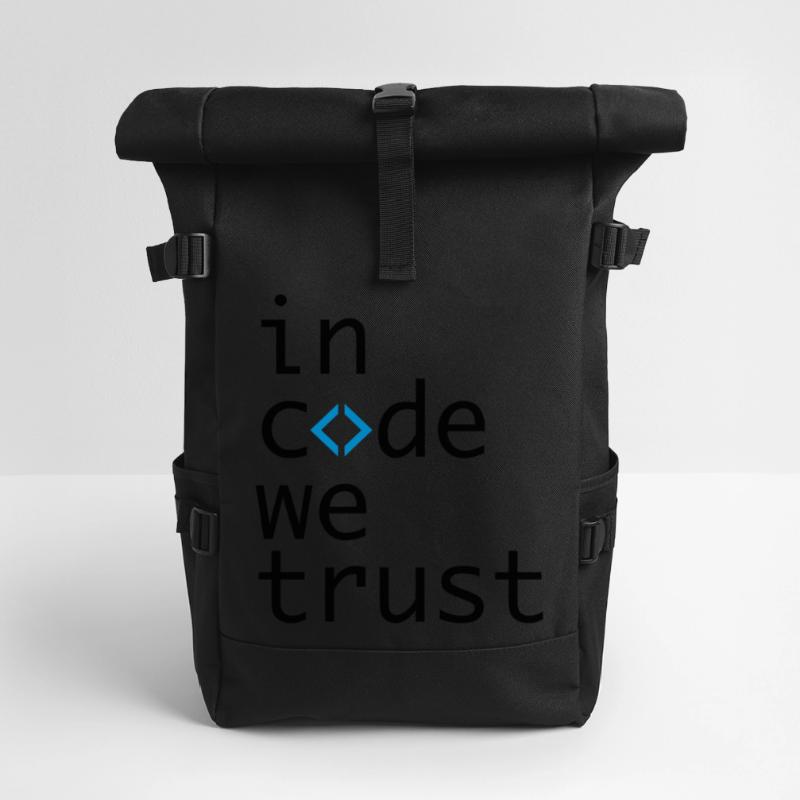 in code we trust, developer, coder Roll Top Backpack