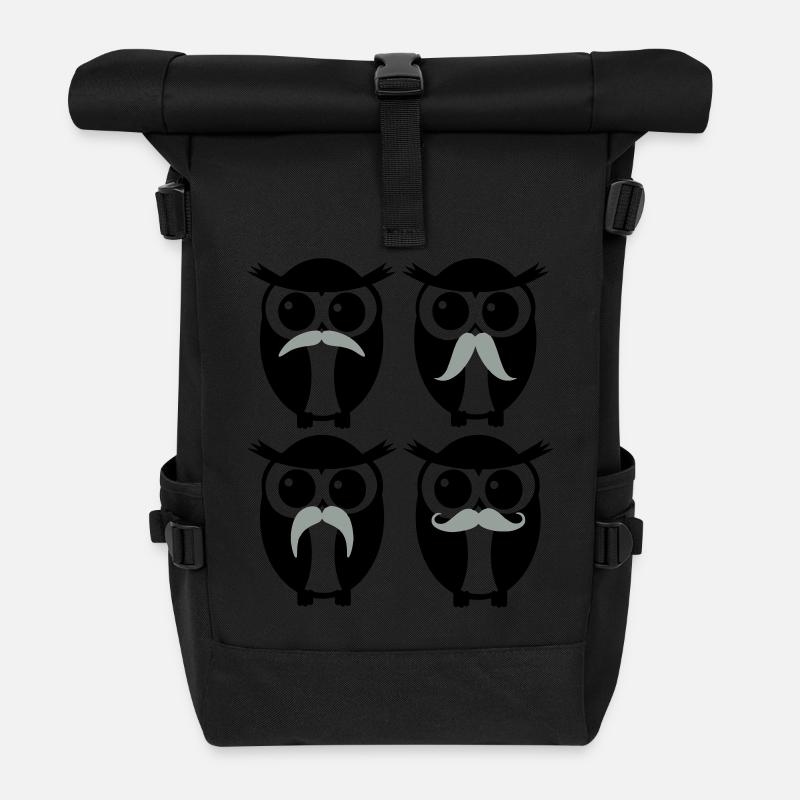 moustache owl - Sac à dos roll top - noir