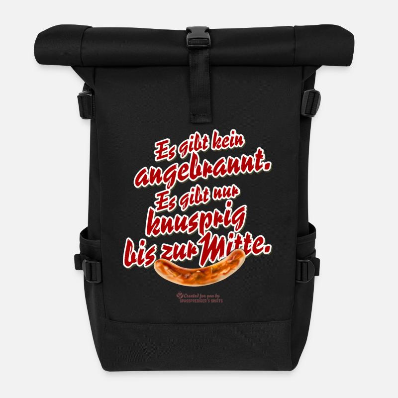 Grillen T-Shirt Spruch Knusprig bis zur Mitte - Rolltop Rucksack - Schwarz