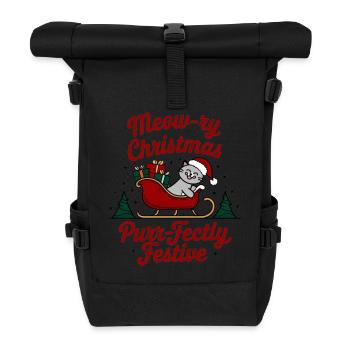 Meow-ry Christmas Purr-fectly Festive - Rolltop Rucksack - Schwarz - Vorne