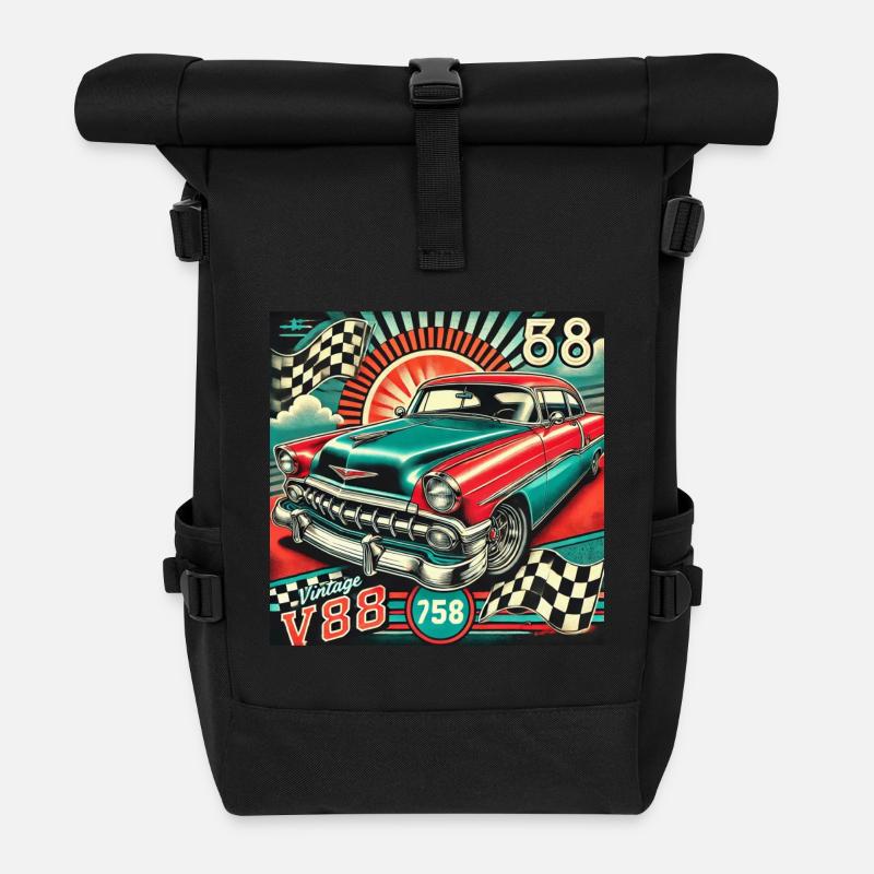 Vintage Auto - Rolltop Rucksack - Schwarz