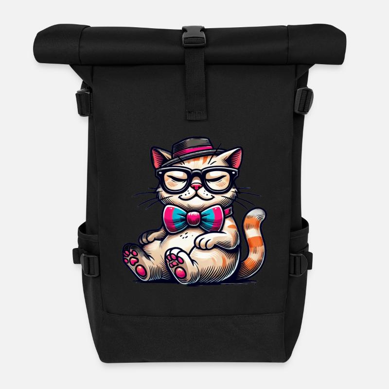 chat élégant - Sac à dos roll top - noir