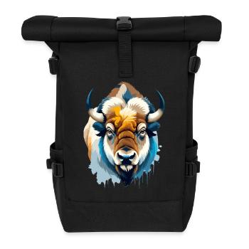 Bison Vektor Kunst mit lebendiger Farbillustration - Rolltop Rucksack - Schwarz - Vorne
