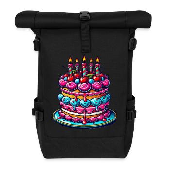 Geburtstagskuchen Torte - Rolltop Rucksack - Schwarz - Vorne