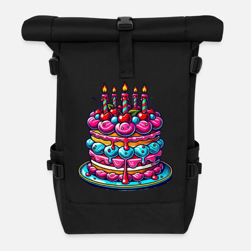 Geburtstagskuchen Torte - Rolltop Rucksack - Schwarz