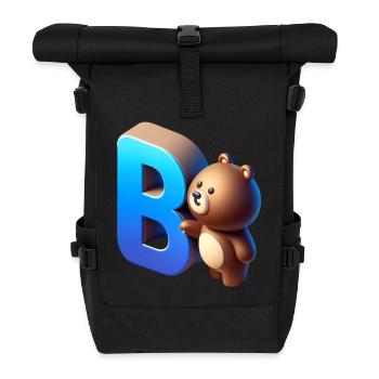 Niedlicher Bär mit leuchtendem Buchstaben B - Rolltop Rucksack - Schwarz - Vorne